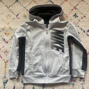 Nike Hoodie Boys 5 Small Gray Black Full Zip Dri Fit